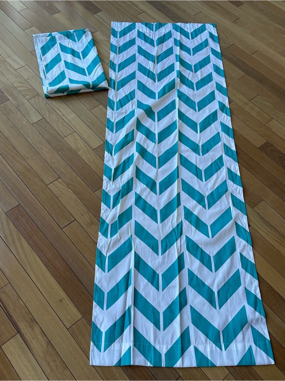 Mainstays Teal Chevron Curtain Panel Pair 28” x 84” Geometric Window Panels